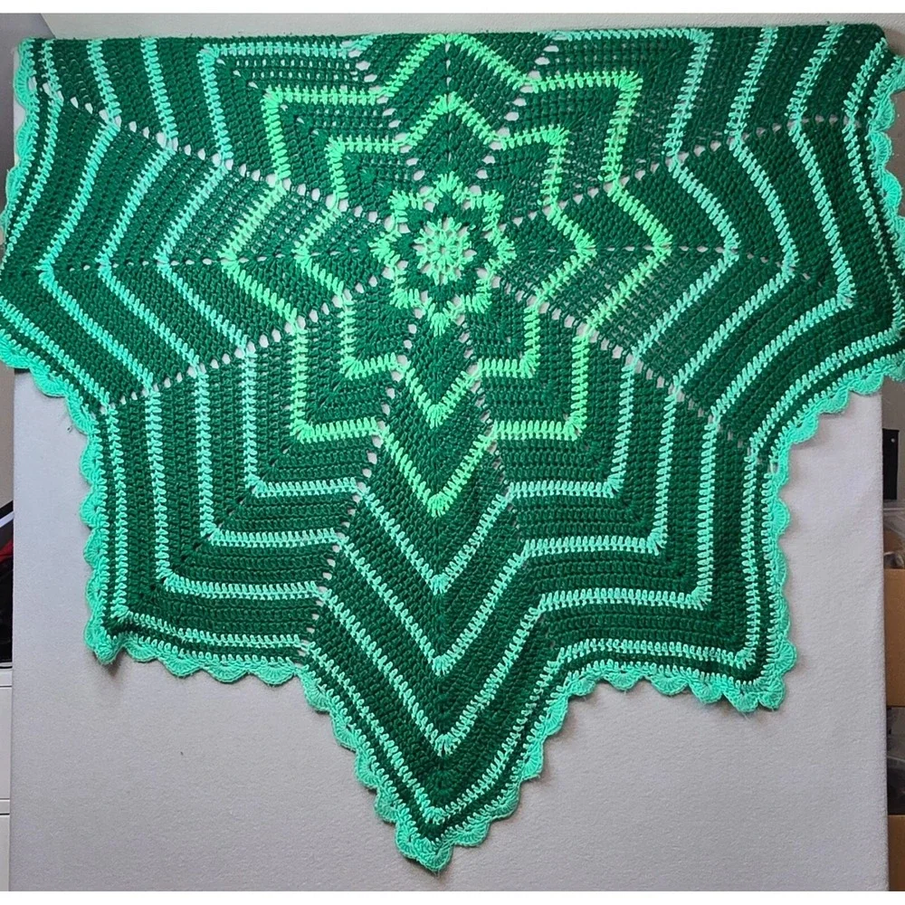 Vintage Handmade Crochet Afghan Big Star Throw Retro Boho Cottage‎ Core Granny